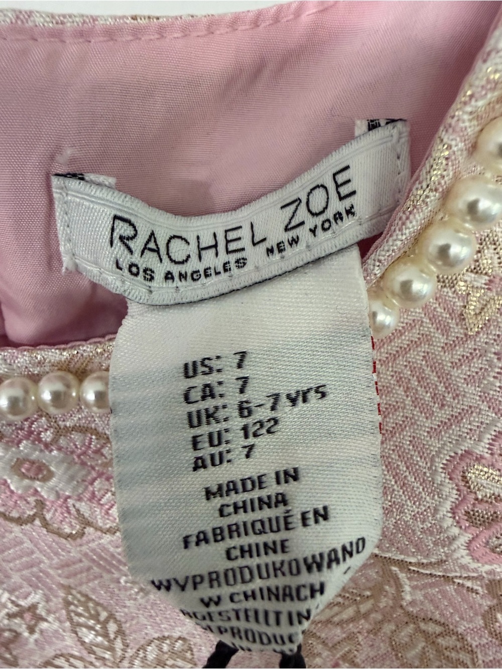 Rachel Zoe girls 7 beaded floral pink metallic gold floral jacquard dress - Picture 3 of 8